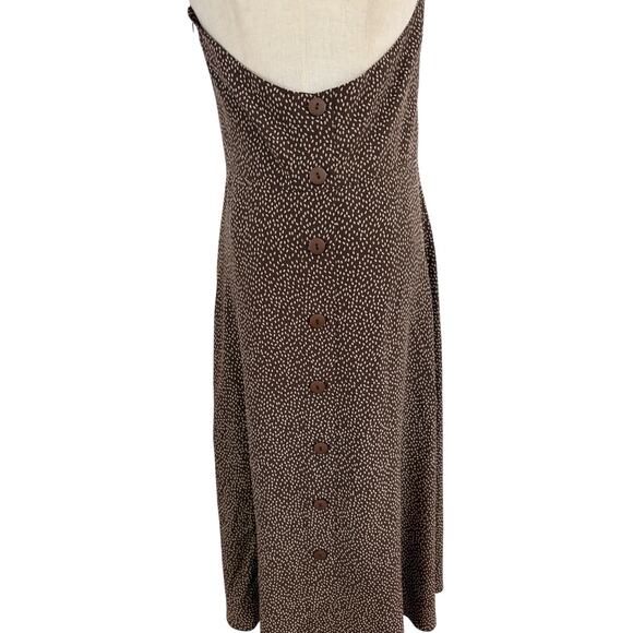 Vtg 90s Kay Unger Silk Dress Brown Cream Halter Key Hole Buttons Down Back Sz 10 - Picture 7 of 9